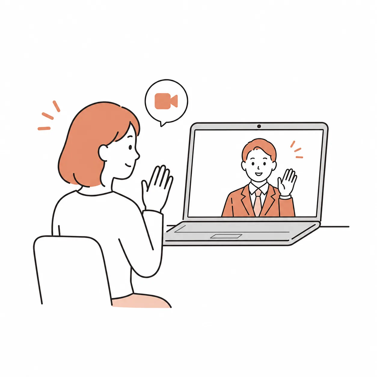 担当者とオンライン面談をしているイラスト